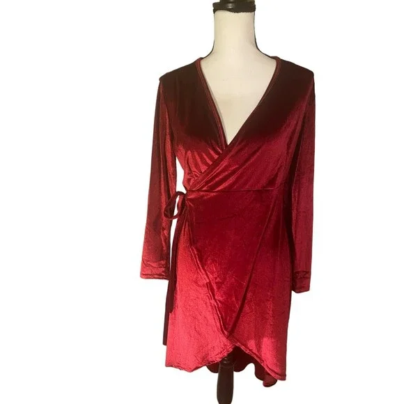 chinese dress ladies Zapaka Women Burgundy Satin Long Sleeves Formal Dress V-Neck A Line Evening Dress, Burgundy / US8 main image 0